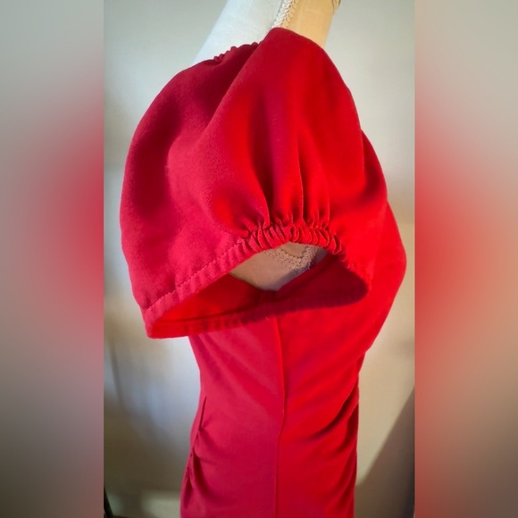 Stop Staring! brand little stretchy Elegant Red Ruched midi Dress. Size L. GUC - Picture 5 of 13